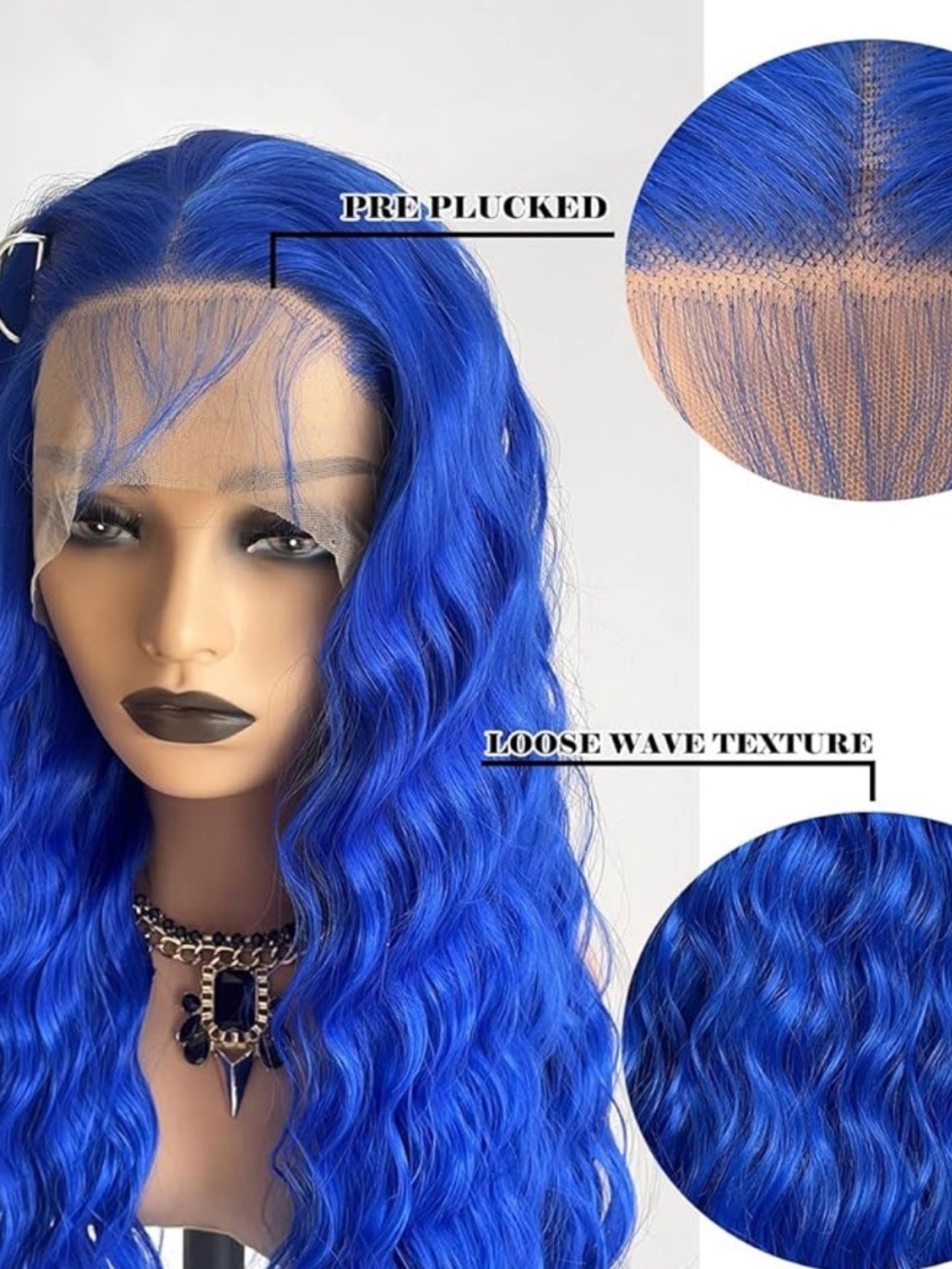 Electric Blue Loose Wave Lace Front Wig - Pre-Plucked Hair